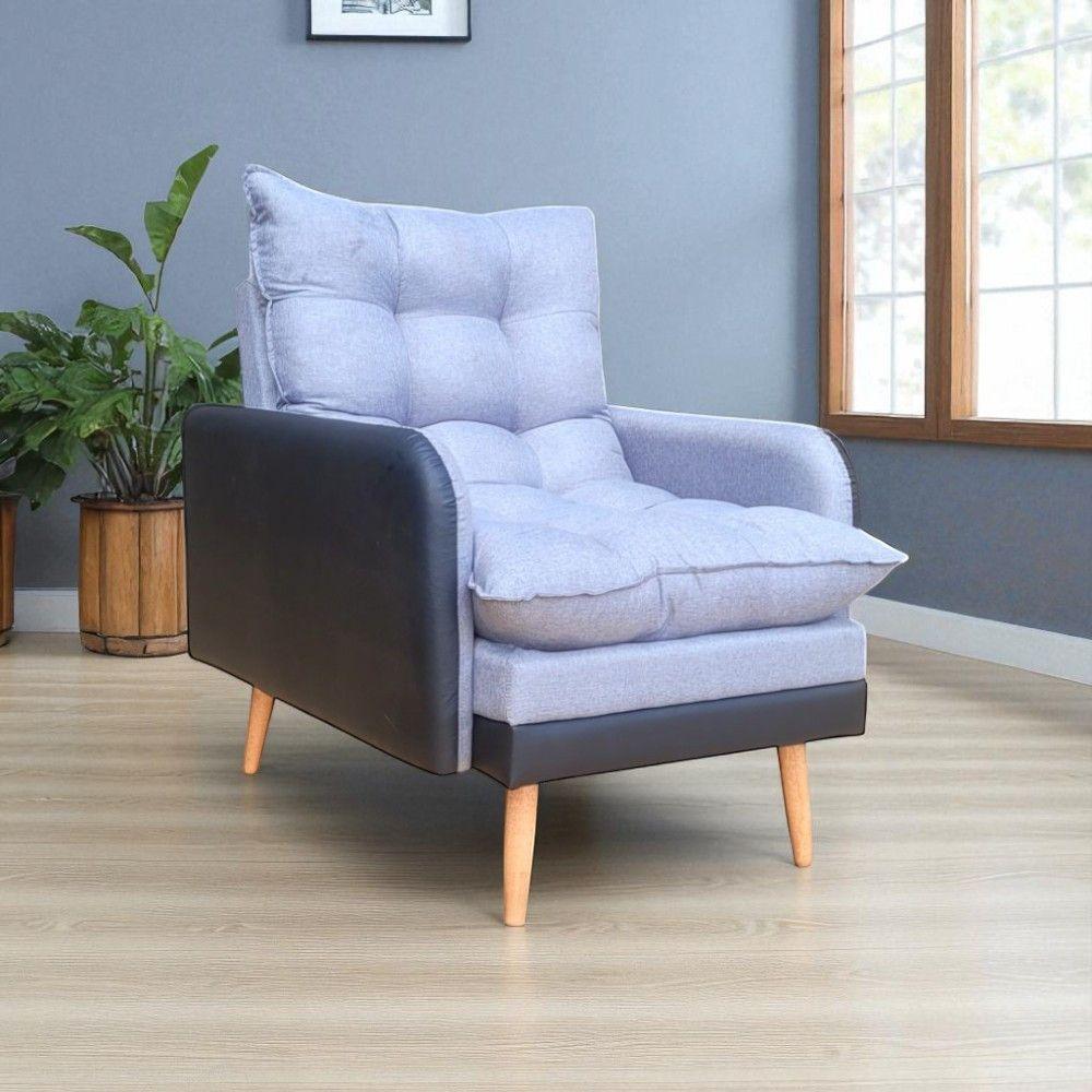 Poltrona Inglaterra Reclinável Corino Preto E Linho Grafite Preto Com Grafite - 2