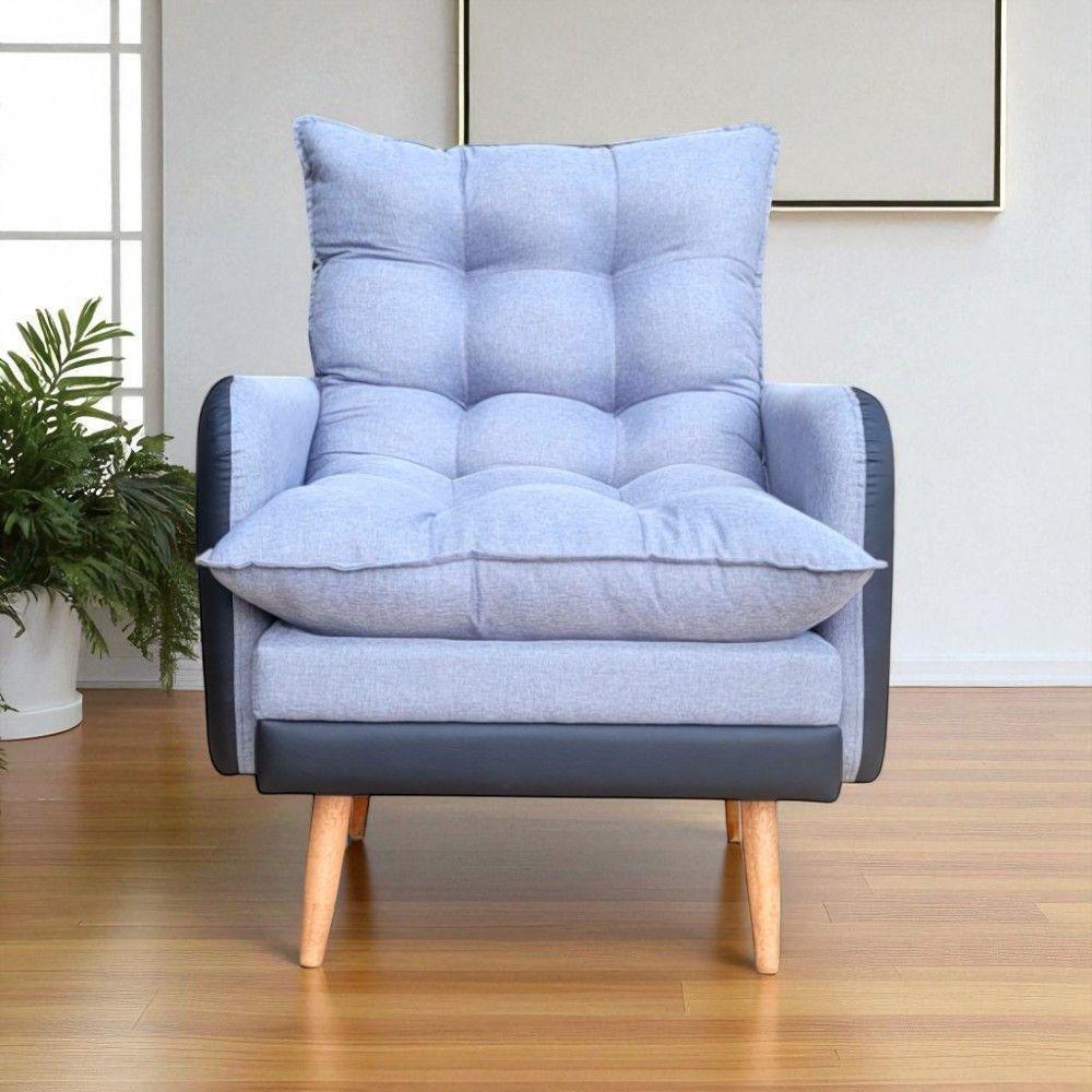 Poltrona Inglaterra Reclinável Corino Preto E Linho Grafite Preto Com Grafite - 4