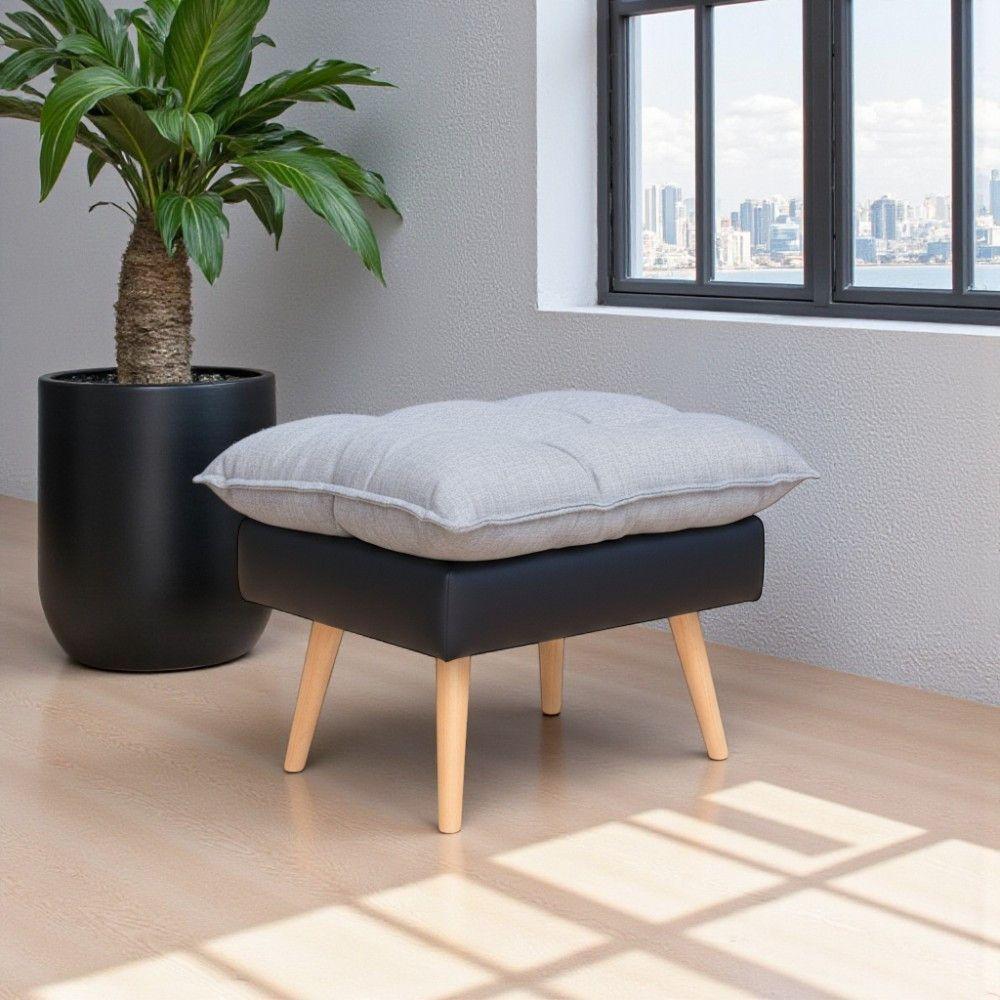 Poltrona Reclinável Com Puff Corino Preto Com Linho Grafite Preto Com Grafite - 3