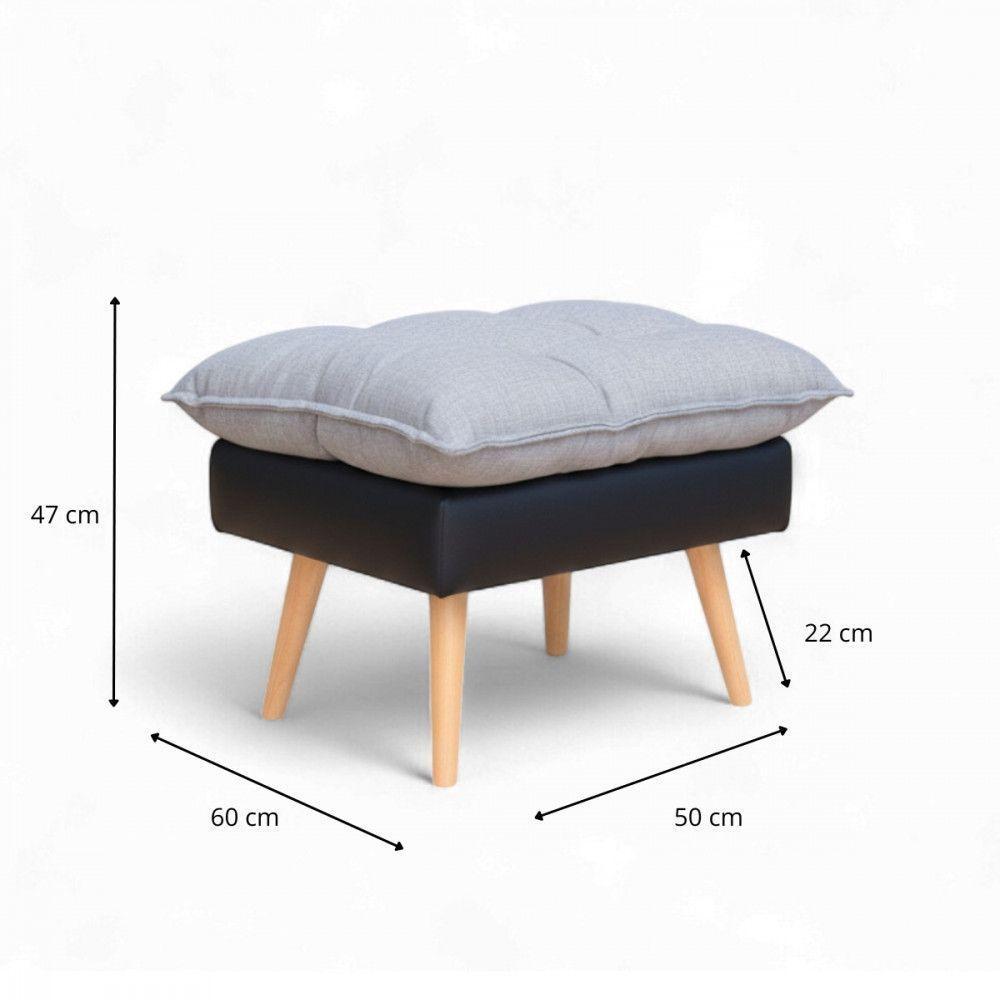 Poltrona Reclinável Com Puff Corino Preto Com Linho Grafite Preto Com Grafite - 6