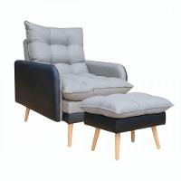 Poltrona Reclinável Com Puff Corino Preto Com Linho Grafite Preto Com Grafite - 1