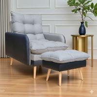 Poltrona Reclinável Com Puff Corino Preto Com Linho Grafite Preto Com Grafite - 2