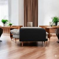 Poltrona Reclinável Com Puff Corino Preto Com Linho Grafite Preto Com Grafite