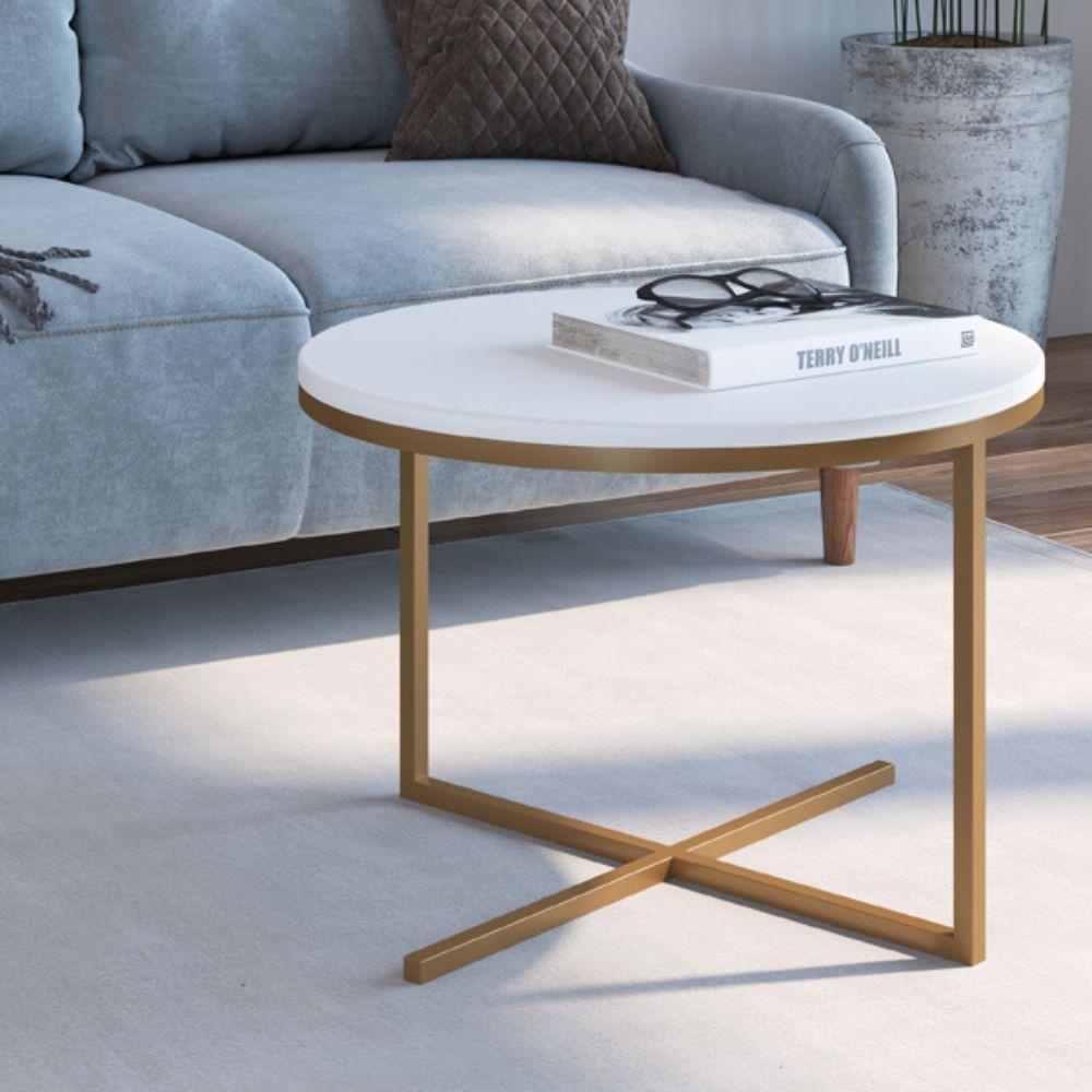 Mesa Volpi Baixa Estrutura Dourada - Branca - 2