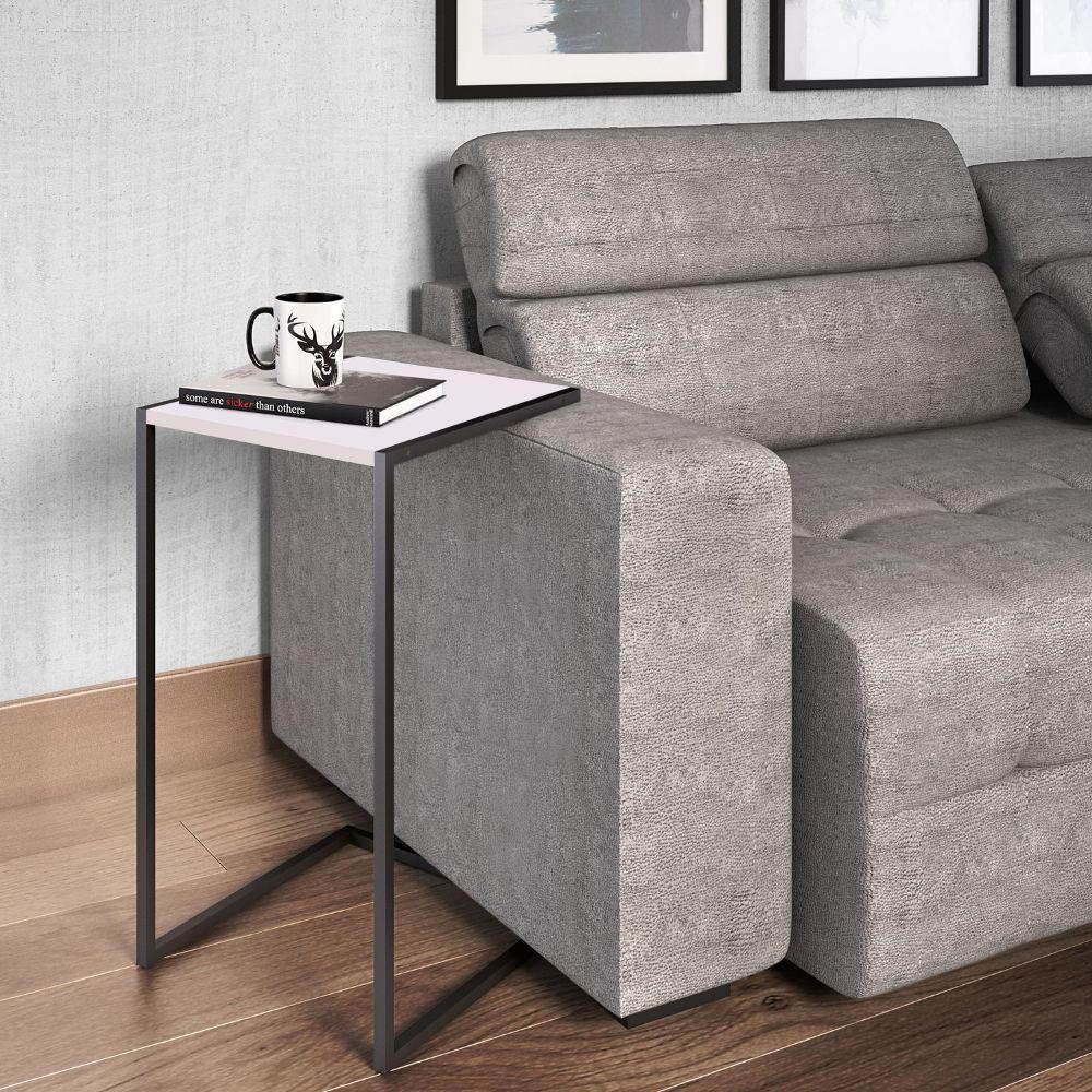 Mesa Lateral 64cm Estrutura Preta - Branca - 2