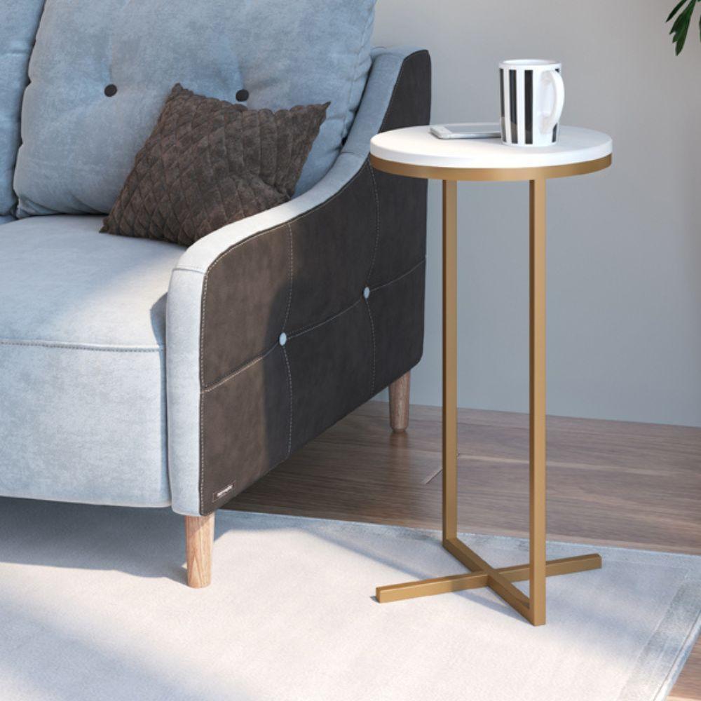 Mesa Volpi Alta Estrutura Dourada - Branca - 2