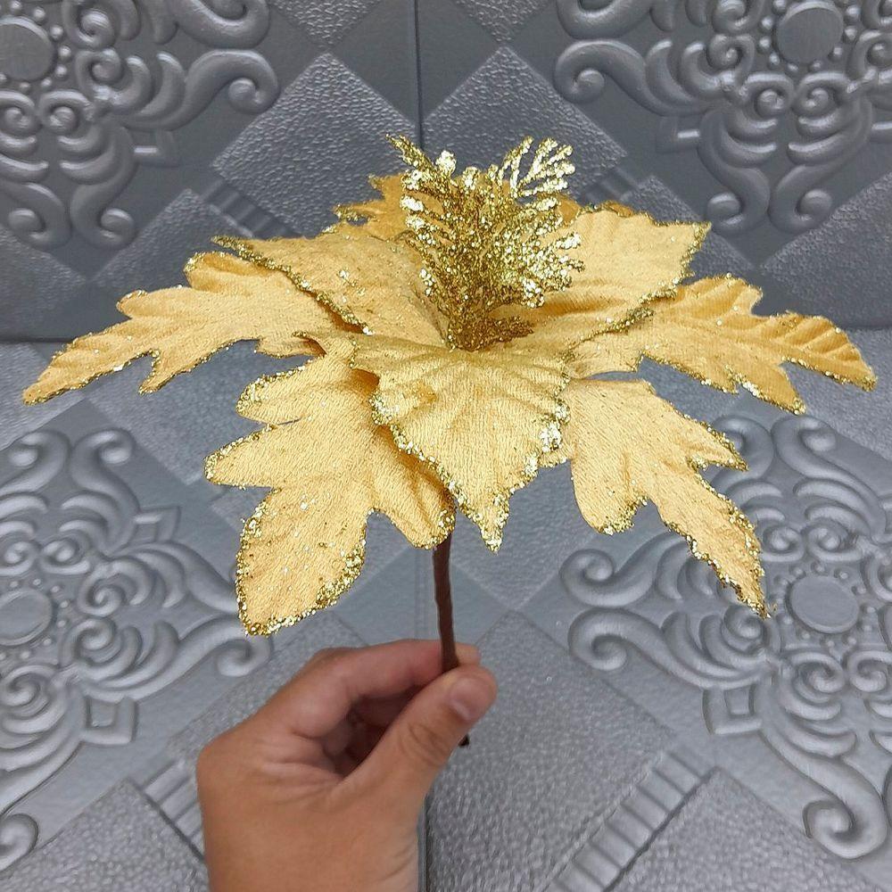 Flores Ramos Arranjo Enfeite Natalino Dourado 20cm Kit 12pçs - 3