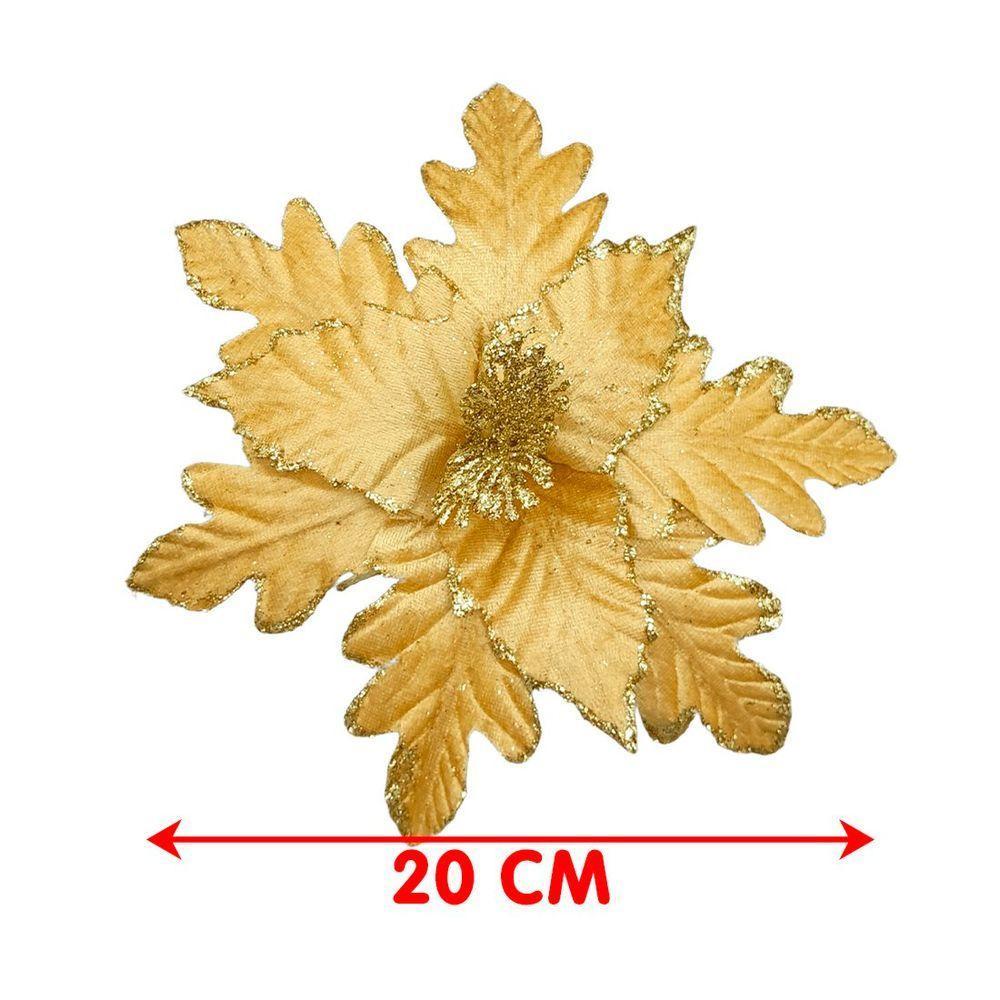 Flores Ramos Arranjo Enfeite Natalino Dourado 20cm Kit 12pçs - 4
