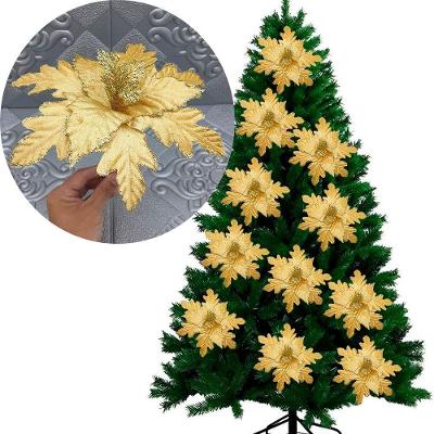 Flores Ramos Arranjo Enfeite Natalino Dourado 20cm Kit 12pçs