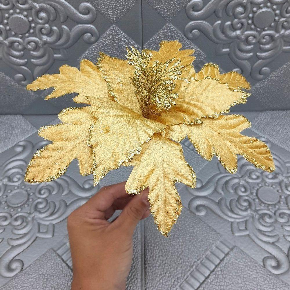 Flores Ramos Arranjo Enfeite Natalino Dourado 20cm Kit 4pçs - 3