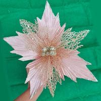 Flores árvore De Natal Rosa Com Gliter Dourado 23cm Kit 8pç - 3