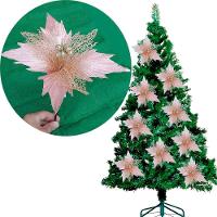 Flores árvore De Natal Rosa Com Gliter Dourado 23cm Kit 6pç - 1