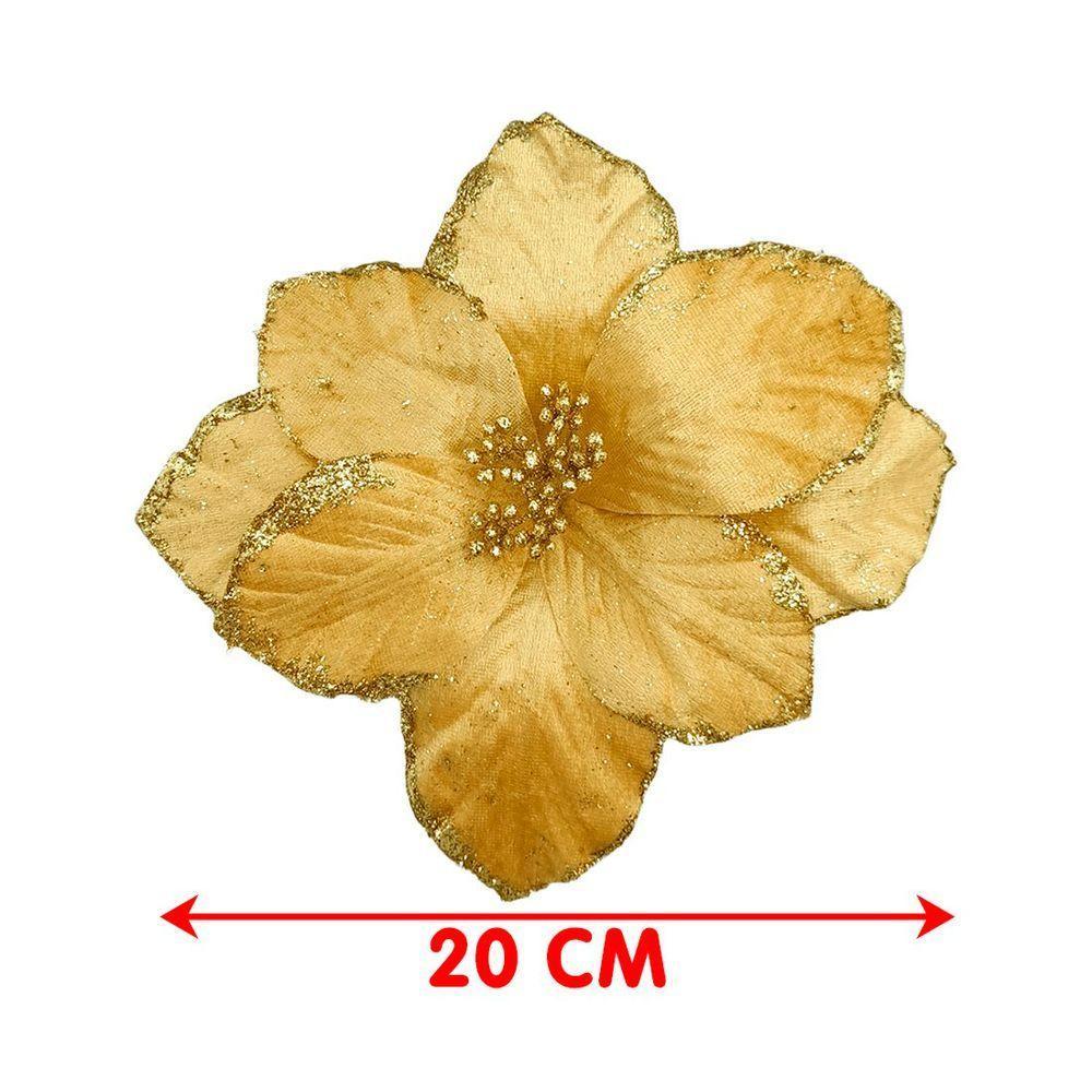 Flores Ramos Arranjo Dourado Enfeite Natalino 20cm Kit 10pçs - 4