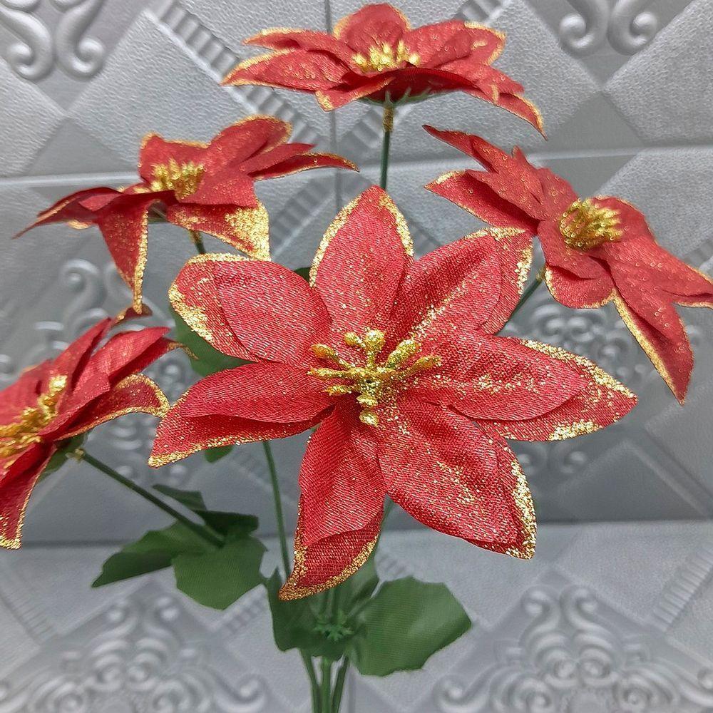 Buquê 5 Galhos Vermelho Metalizados Natalino 30cm Kit 24pçs - 2