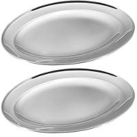 Kit 10 Travessa Bandeja Oval Servir Prateada Inoxidável 30cm - 1