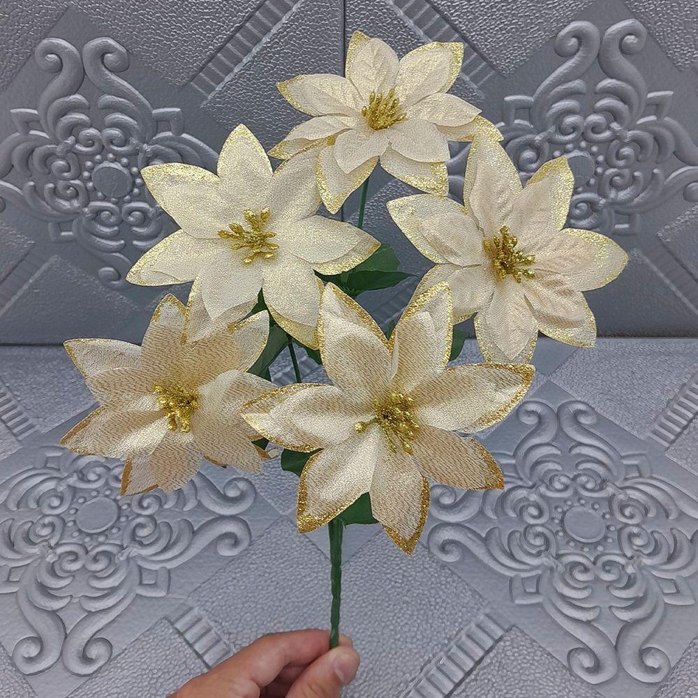 Buquê 5 Galhos Dourado Metalizados Natalino 30cm Kit 12pçs - 1