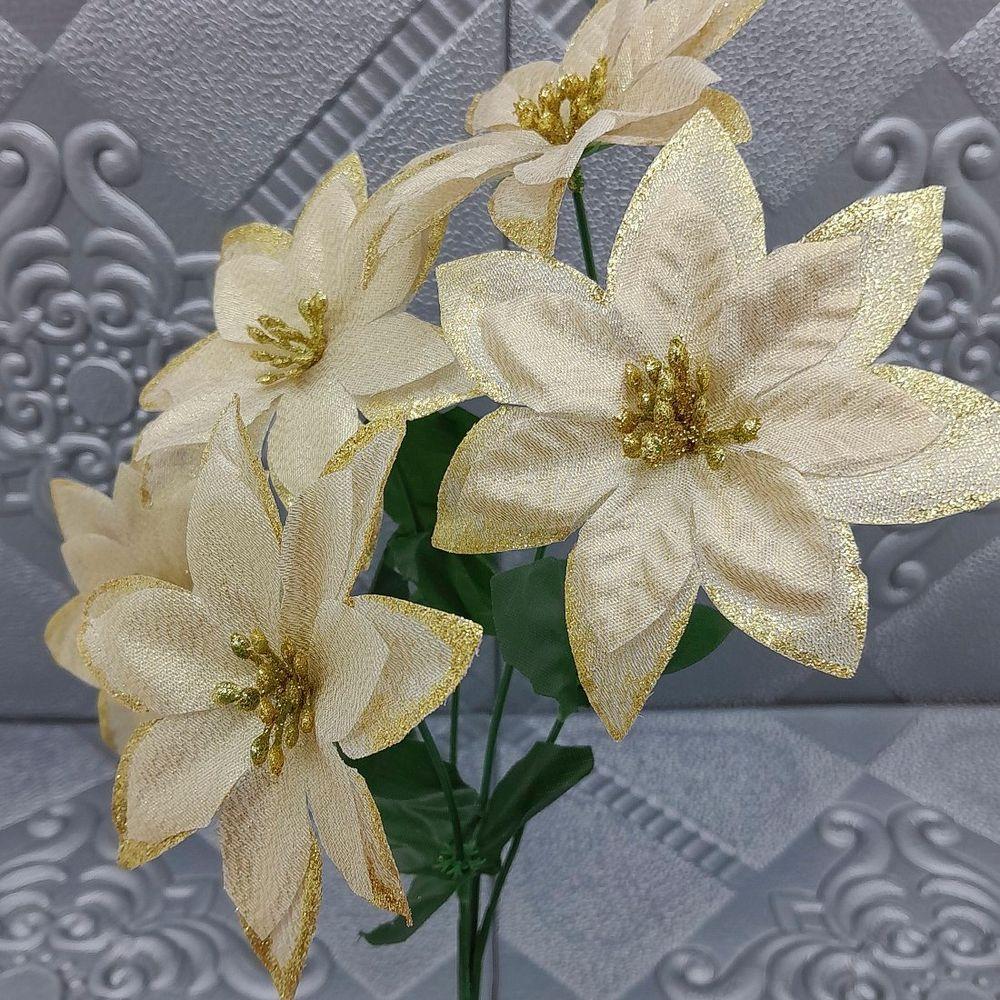 Buquê 5 Galhos Dourado Metalizados Natalino 30cm Kit 12pçs - 3