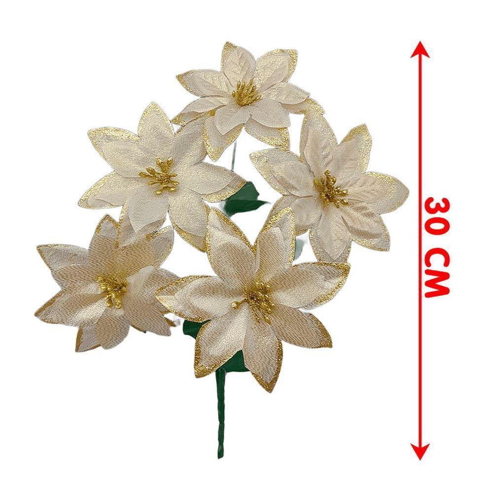 Buquê 5 Galhos Dourado Metalizados Natalino 30cm Kit 12pçs - 4