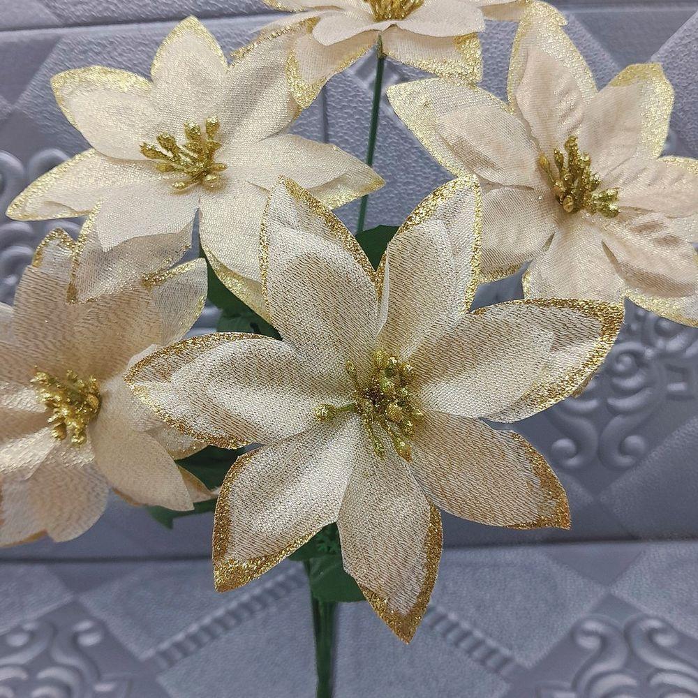 Buquê 5 Galhos Dourado Metalizados Natalino 30cm Kit 12pçs - 5