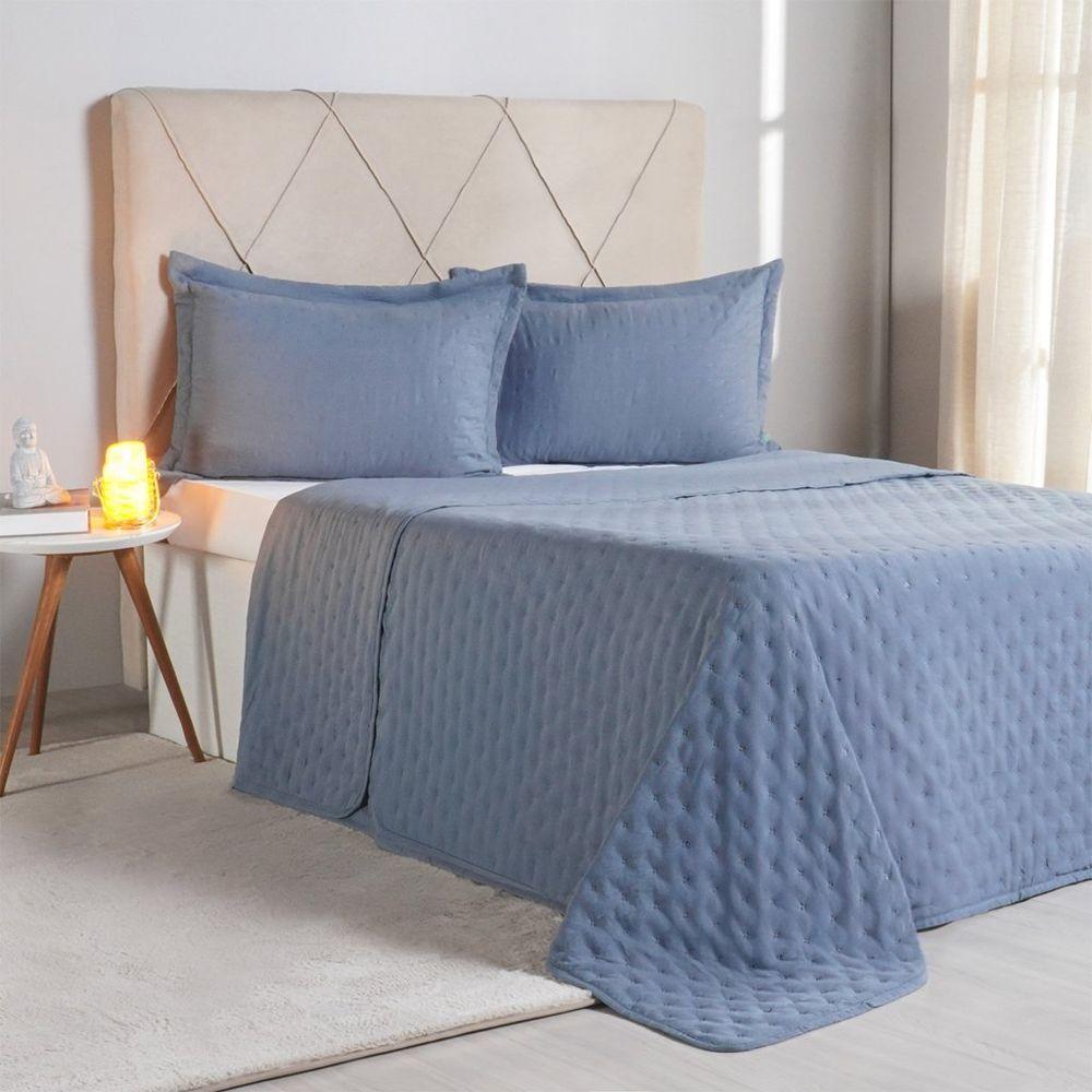 Kit Colcha King Miraggio New Soft 100% Poliéster 260x280cm Azul Cobalt - 1