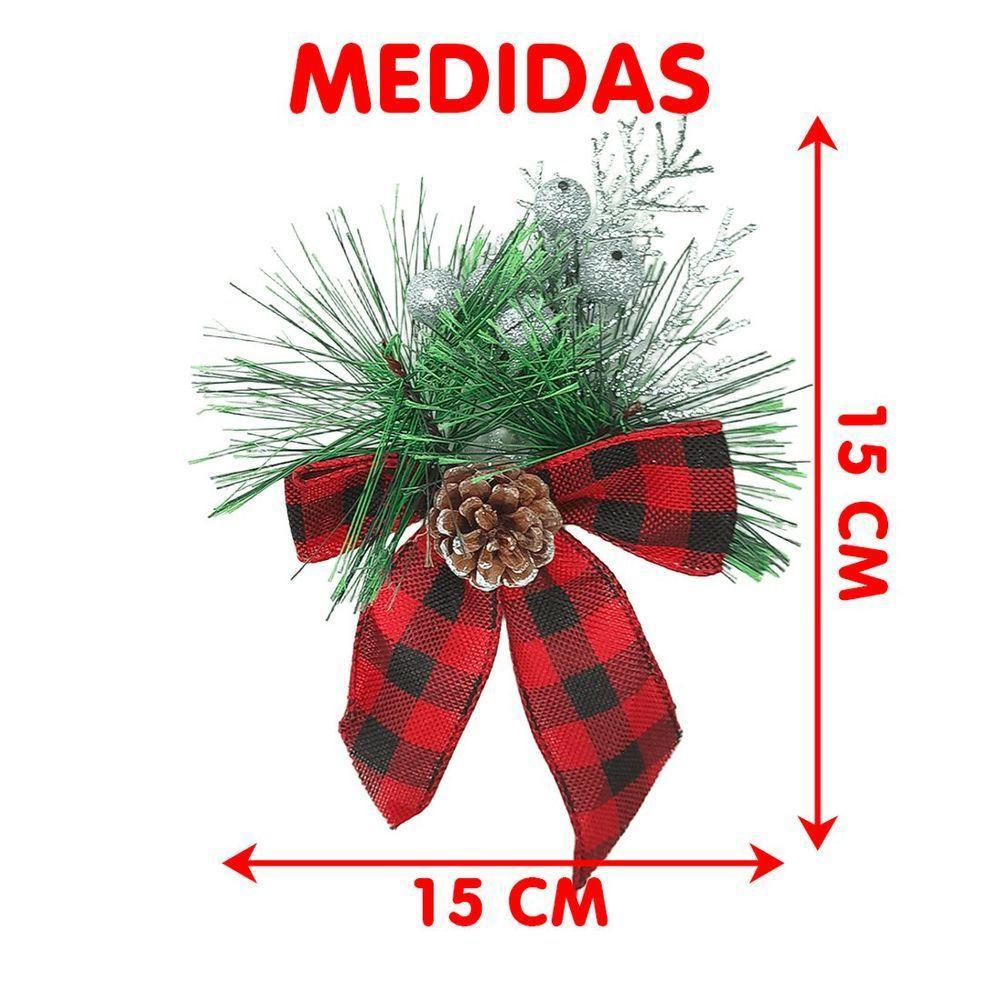 Arranjo Laço Pinheiro Enfeite Natalino Xadrez 15cm Kit 20pçs - 4