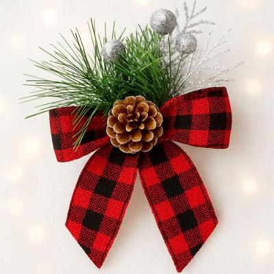 Arranjo Laço Pinheiro Enfeite Natalino Xadrez 15cm Kit 20pçs