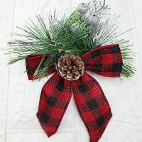 Arranjo Laço Pinheiro Enfeite Natalino Xadrez 15cm Kit 12pçs - 2