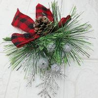 Arranjo Laço Pinheiro Enfeite Natalino Xadrez 15cm Kit 12pçs - 3