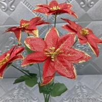 Buquê 5 Galhos Vermelho Metalizados Natalino 30cm Kit 12pçs - 2