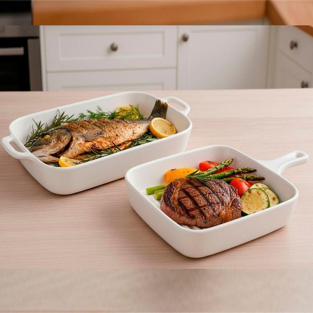 Travessas Petisqueiras Assadeiras Cerâmica Servir Kit 2pçs - 2