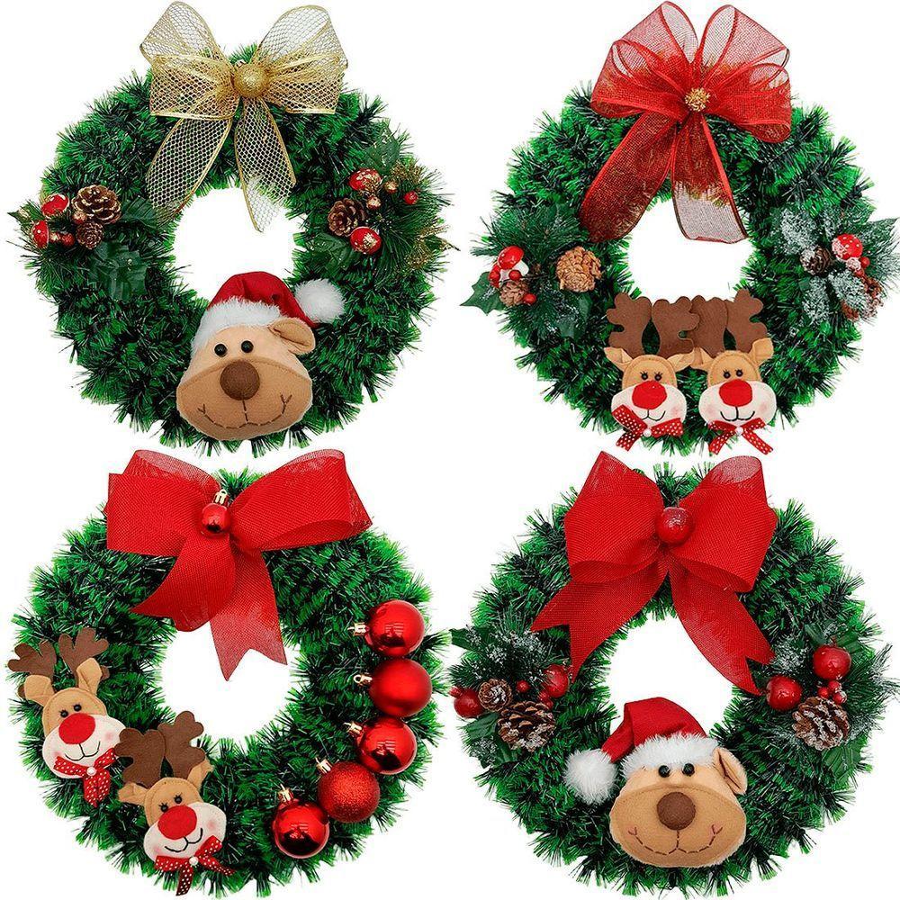 Guirlanda Natalina Decoração De Porta Noel Rena Urso De 40cm B - 4