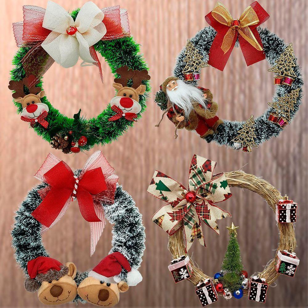 Guirlanda Natalina Decoração De Porta Noel Rena Urso De 35cm D - 5