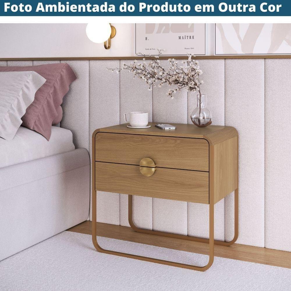 Mesa De Cabeceira Orgânica Luna Artesano 60 Cm (largura) Em Mdp Nero Duas Gavetas Base Metal Preto - 6
