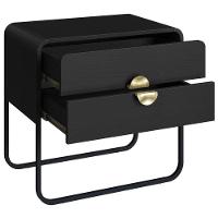 Mesa De Cabeceira Orgânica Luna Artesano 60 Cm (largura) Em Mdp Nero Duas Gavetas Base Metal Preto - 1