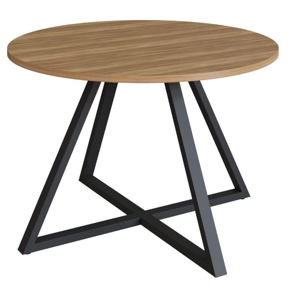 Mesa De Jantar Concept Redonda Artesano 110 Cm (largura) Mdp Nogal Sevilha Base Aço Preto - 1