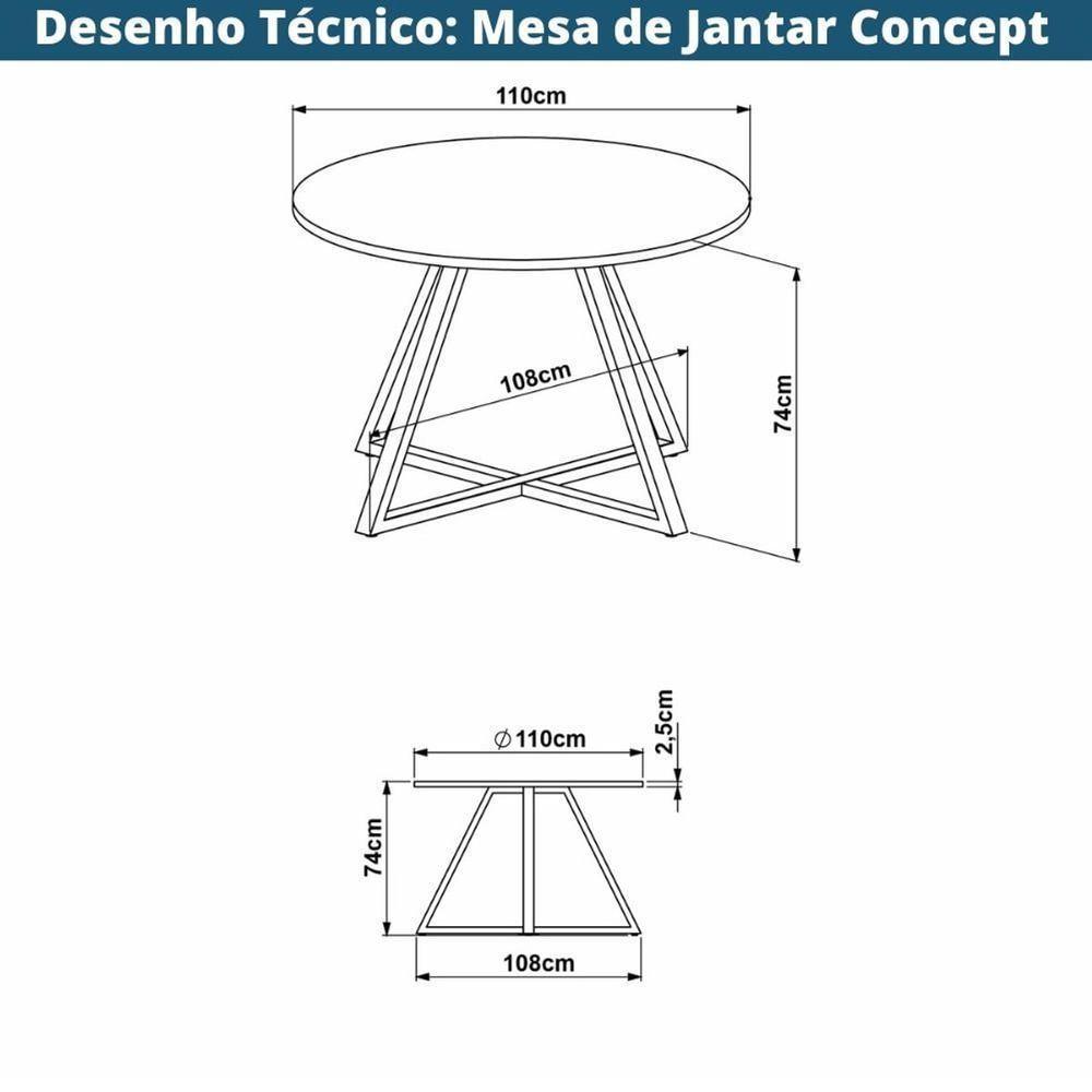 Mesa De Jantar Concept Redonda Artesano 110 Cm (largura) Mdp Nogal Sevilha Base Aço Preto - 6
