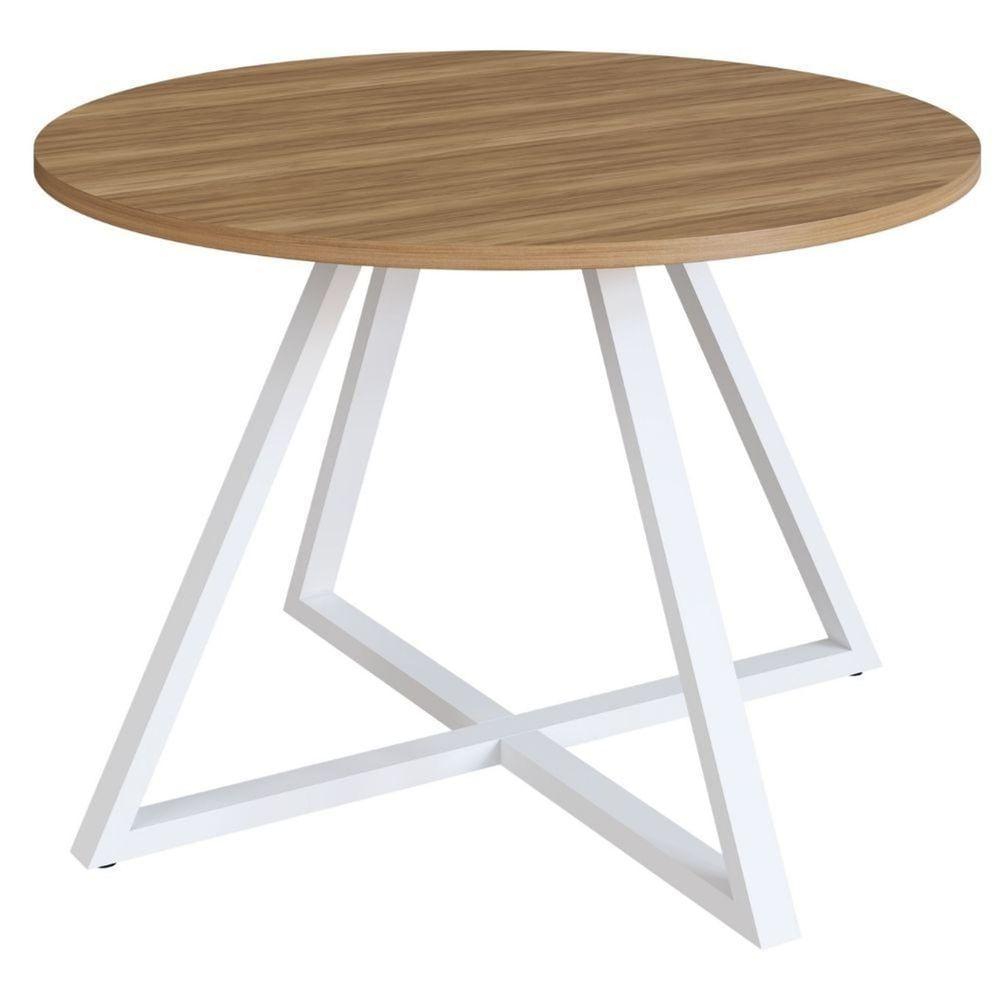 Mesa De Jantar Concept Redonda Artesano 110 Cm (largura) Mdp Nogal Sevilha Base Aço Branco - 1