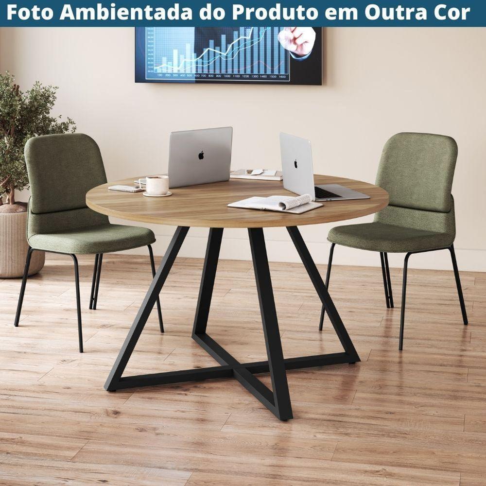 Mesa De Jantar Concept Redonda Artesano 110 Cm (largura) Mdp Nogal Sevilha Base Aço Branco - 3