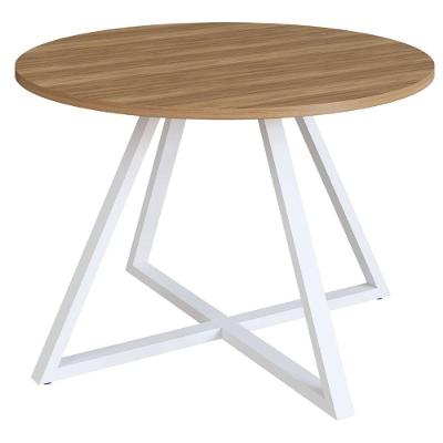 Mesa De Jantar Concept Redonda Artesano 110 Cm (largura) Mdp Nogal Sevilha Base Aço Branco