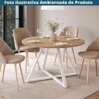 Mesa De Jantar Concept Redonda Artesano 110 Cm (largura) Mdp Nogal Sevilha Base Aço Branco - 2