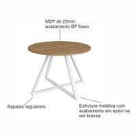 Mesa De Jantar Concept Redonda Artesano 110 Cm (largura) Mdp Nogal Sevilha Base Aço Branco