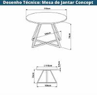Mesa De Jantar Concept Redonda Artesano 110 Cm (largura) Mdp Nogal Sevilha Base Aço Branco - 6
