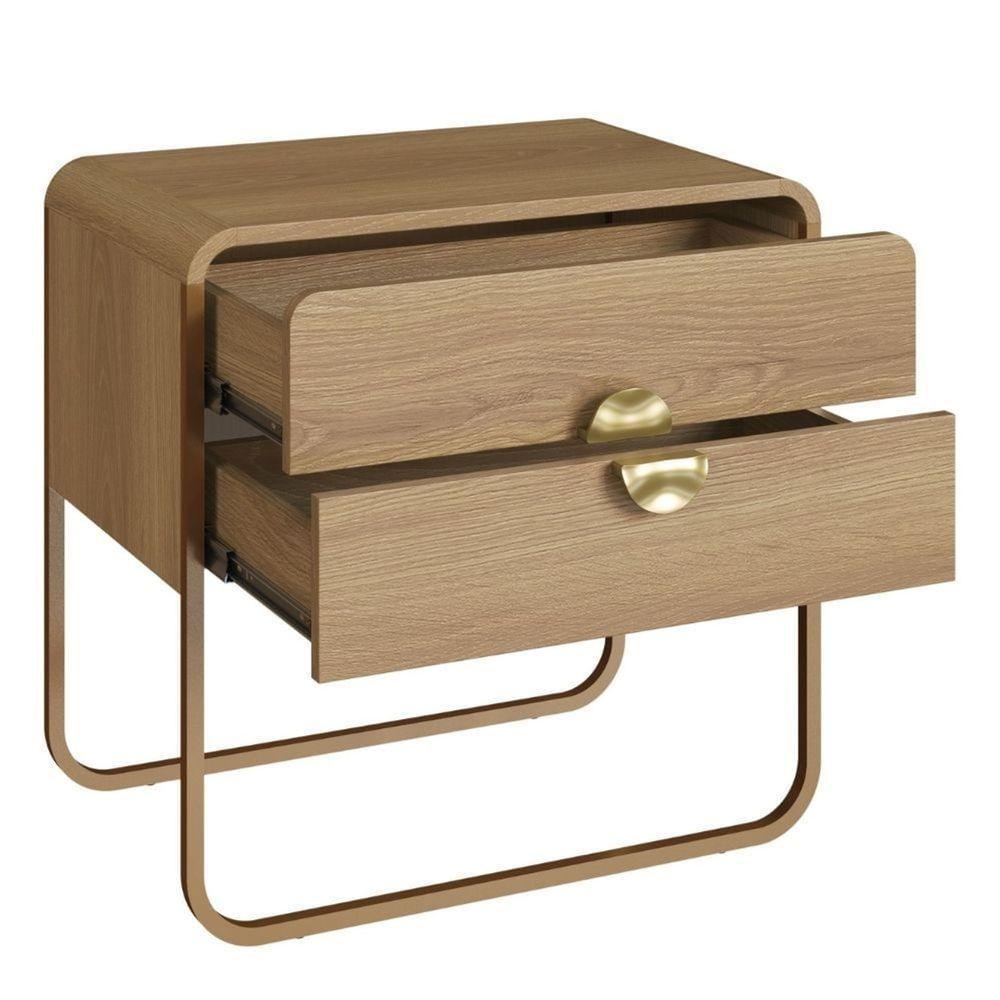 Mesa De Cabeceira Orgânica Luna Artesano 60 Cm (largura) Em Mdp Hanover Duas Gavetas Base Metal Dour - 2