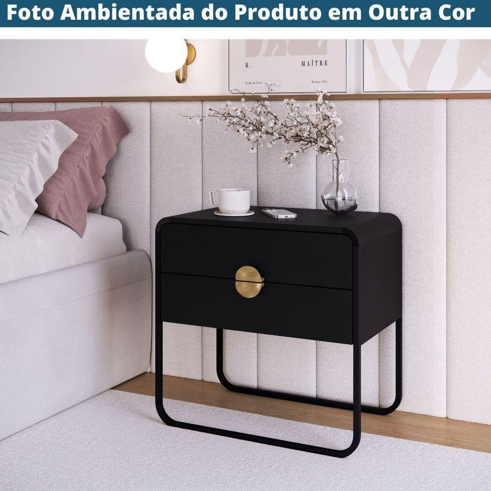 Mesa De Cabeceira Orgânica Luna Artesano 60 Cm (largura) Em Mdp Hanover Duas Gavetas Base Metal Dour - 5
