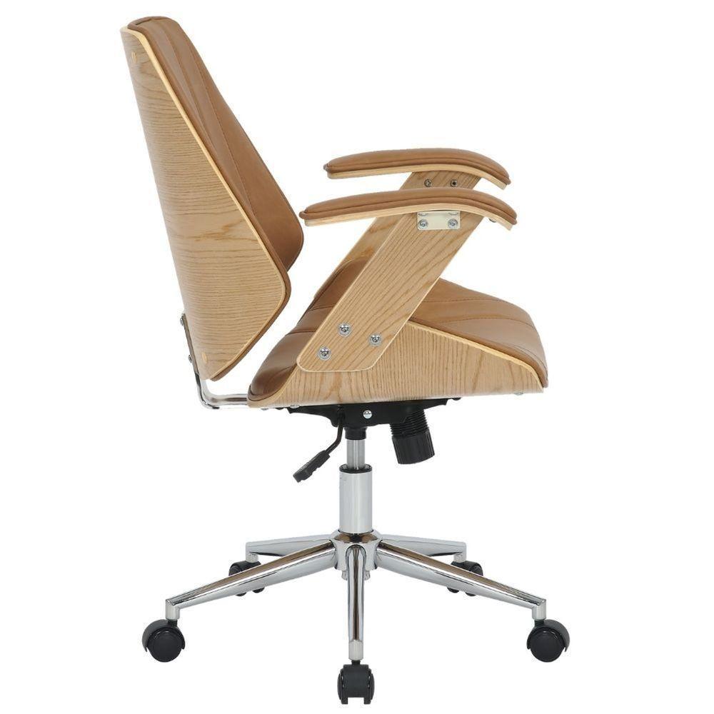 Cadeira Giratória Kopenhagen Diretor Lisboa Fratini Em Madeira Revestida Em Pu Caramelo Base Rodízio - 3