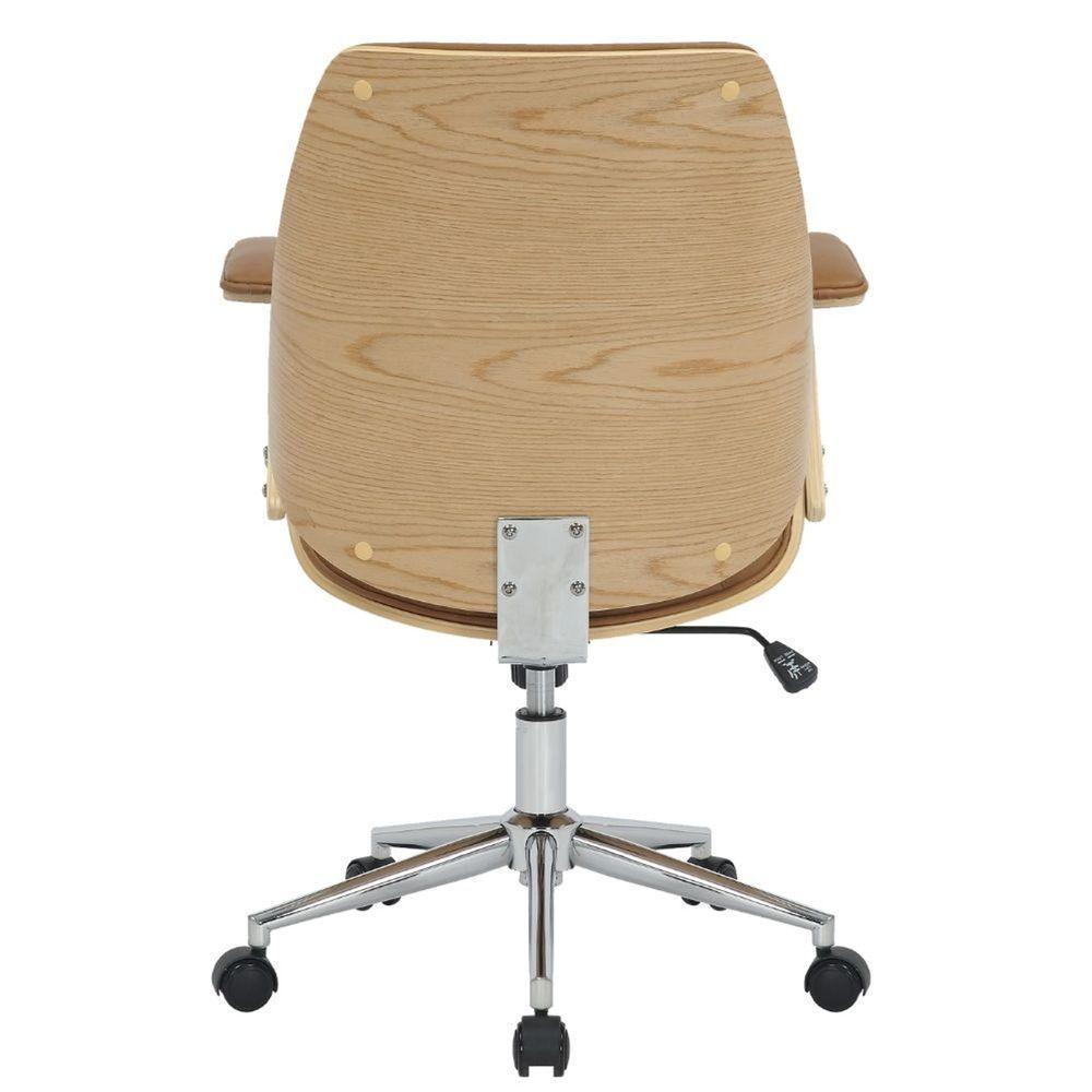 Cadeira Giratória Kopenhagen Diretor Lisboa Fratini Em Madeira Revestida Em Pu Caramelo Base Rodízio - 4