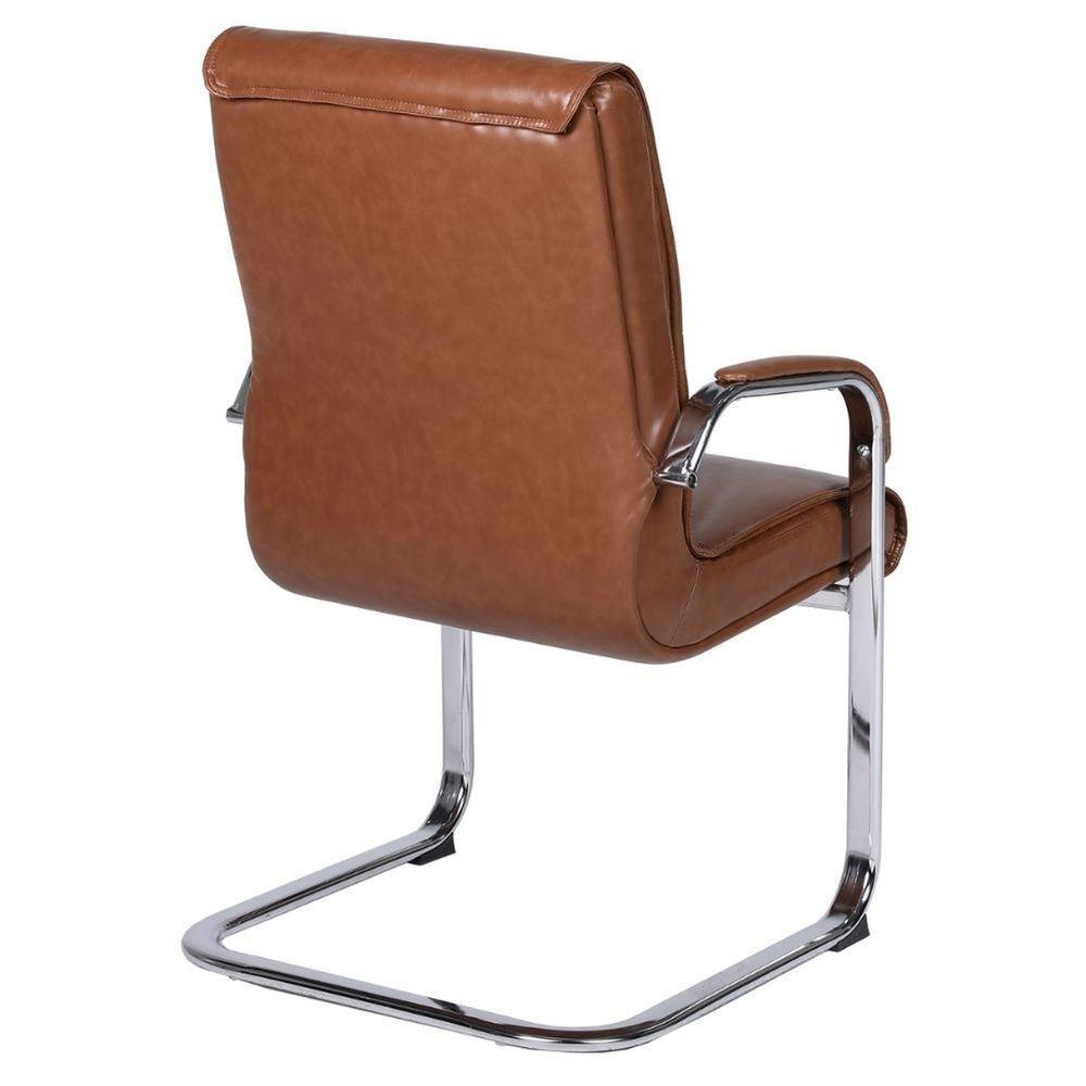 Cadeira De Escritório Locutor Austin Fratini Pu Caramelo Base Fixa Cromada - 5