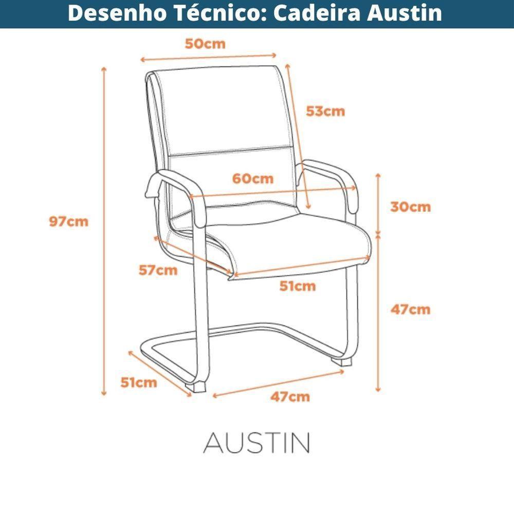 Cadeira De Escritório Locutor Austin Fratini Pu Preto Base Fixa Cromada - 9