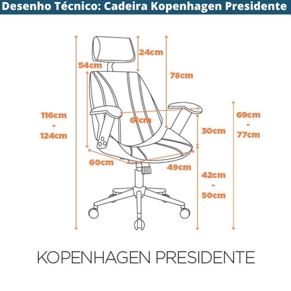 Cadeira Giratória Kopenhagen Presidente Lisboa Fratini Madeira Revest. Em Pu Caramelo Base Rodízio - 9