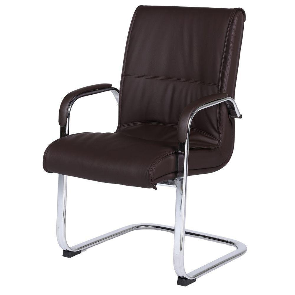 Cadeira De Escritório Locutor Austin Fratini Pu Marrom Base Fixa Cromada - 1